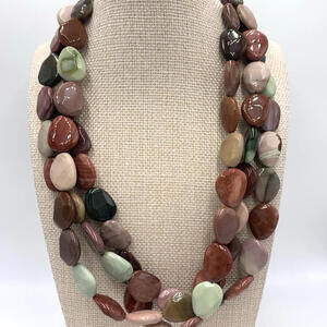 New Old Stock Jay King DTR Multi Color Jasper Sterling Silver 3 Strand Necklace